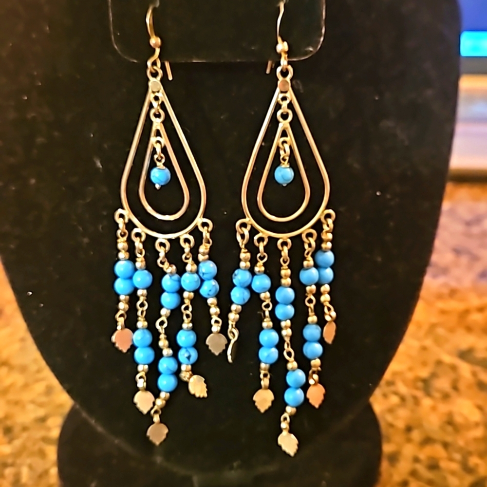 Silver & Blue Earrings - Length 3.1/2”
